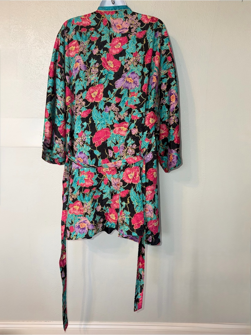 Vintage Interludes by Cira Oriental Floral Poppies Satin Dressing Gown Robe Sz M - Picture 8 of 12